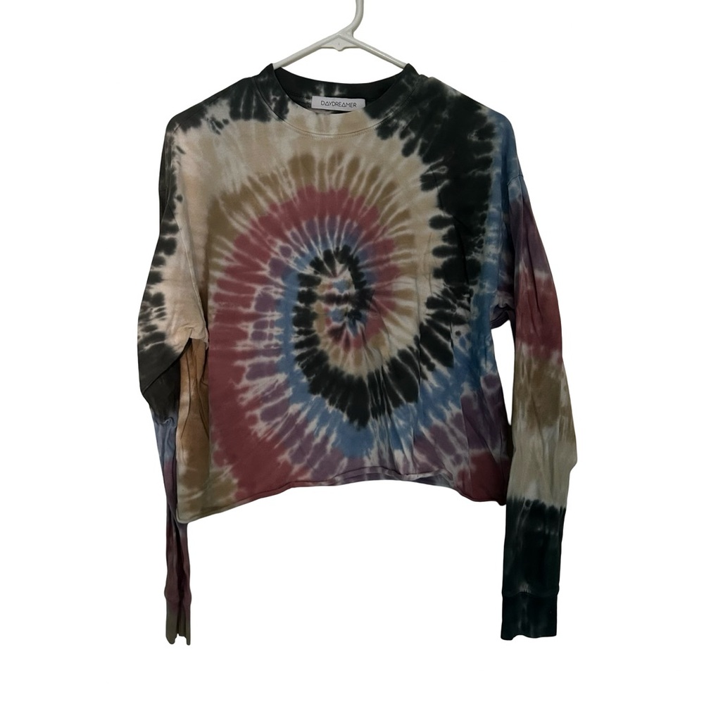 Daydreamer Olive and Cream Tie-Dye Crewneck Top